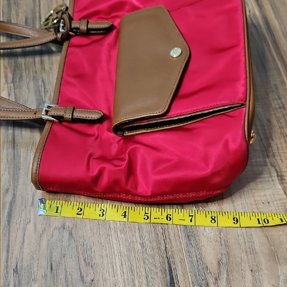 Michael Kors Women's Nylon Red and Tan Travel Tote - Picture 12 of 16